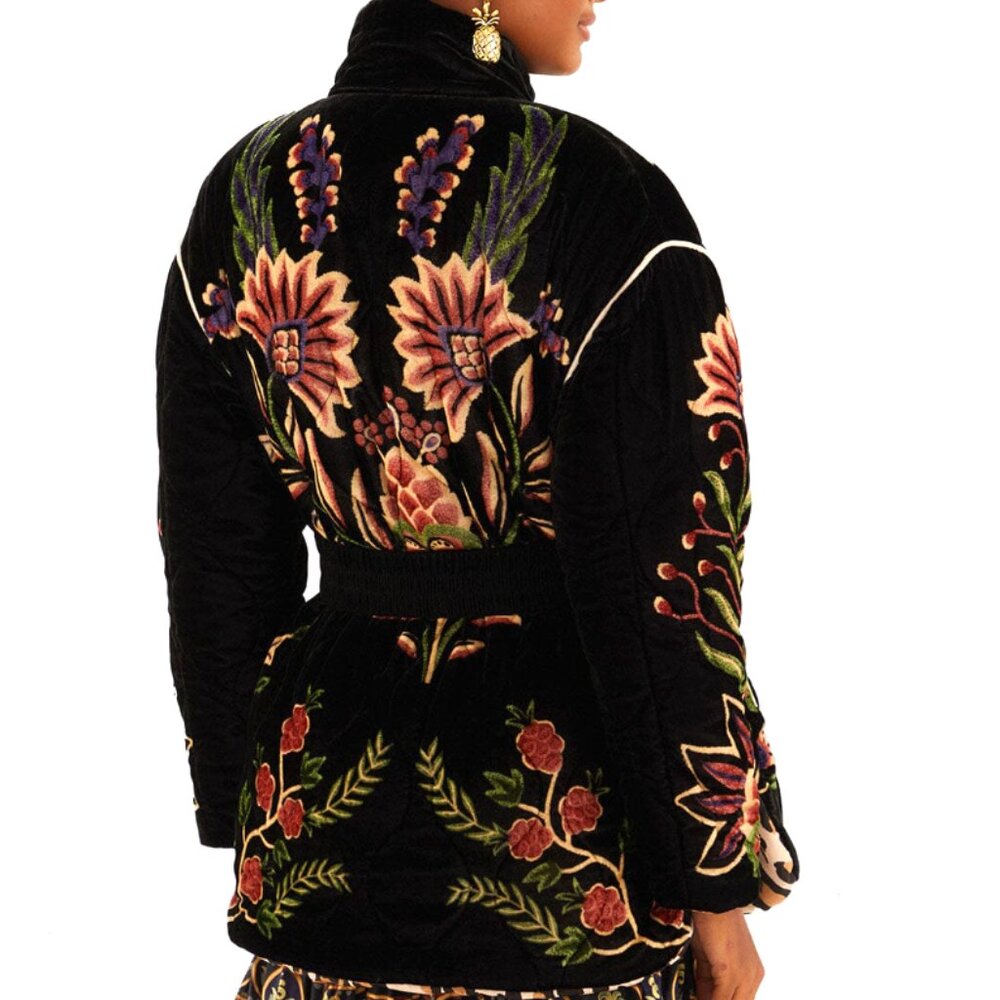 FARM Rio Black Marvelous Garden Puffer Jacket Exotic Tropical Leopard Print - Picture 5 of 16